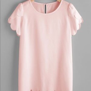 Tulip Sleeve Scallop Trim Keyhole Blouse